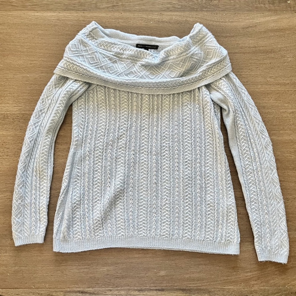 White House Black Market Icy Blue Shimmery Cowl Neck Sweater